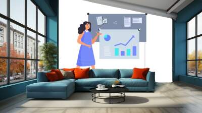 Business Woman Manager Workaholic Scheduling a Timetable with Laptop, Calendar.Efficiency Management Collaboration.Organising,Planning Business Concept.Successful Growth,Trade.Flat Vector Illustration Wall mural