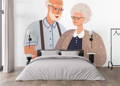 Senior love couple portrait. Old man and woman hug,support. Happy aged family, spouse. Elderly wife and husband in romantic relationships. Flat graphic vector illustration isolated on white background Wall mural