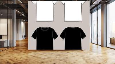 Basic unisex t shirt set.Front and Back. In white and black colors, Wall mural