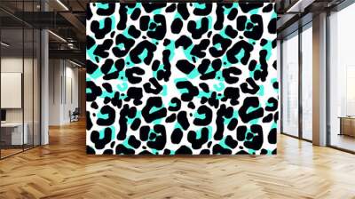 vector abstract large seamless pattern with leopard, jaguar or cheetah coat of fur texture. In Contrast blue black and white color animal backdrops with spots patterns collection. Wall mural