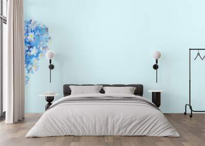 Blue banner with heart of fresh flowers forget-me-not Wall mural