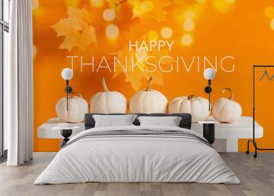 Happy Thanksgiving Greeting Card with white pumpkins Wall mural