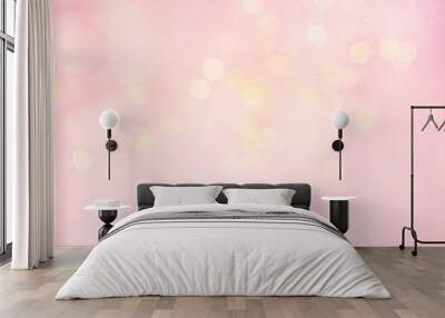 Tender festive abstract background with lights, soft pink and yellow bokeh Wall mural