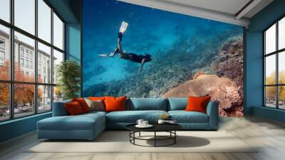 Free Diver in the Coral Reef Wall mural