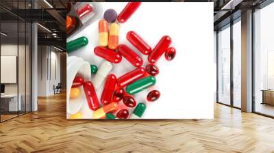 assorted pharmaceutical medicine pills, tablets and capsules isolated on white background. free spac Wall mural