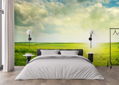 green field and sunrise Wall mural