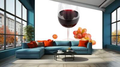 Wine in a wine glass and grapes isolated on white. Wall mural