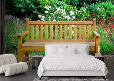 Wooden bench in the autumn park Wall mural