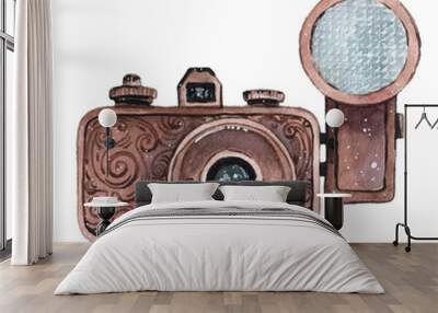 vintage retro watercolor camera. perfect for photography logo Wall mural