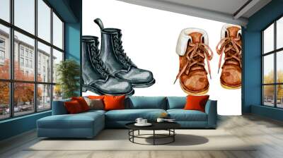 Watercolor hand drawn illustration of stylish boots Wall mural