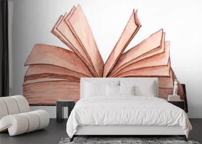 Watercolor illustration. Open old book with sheets of paper. Wall mural