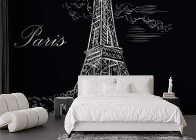 Black vector hand drawing Paris 1 Wall mural