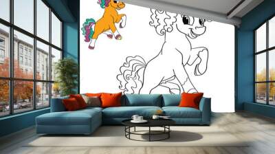 Unicorn Coloring Page with template vector illustration 2 Wall mural