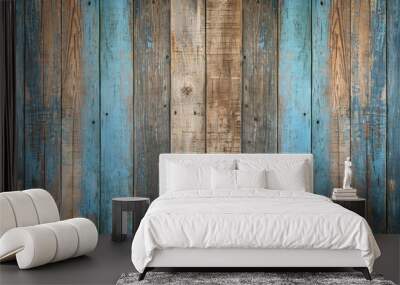 Blue painted wooden wall Wall mural