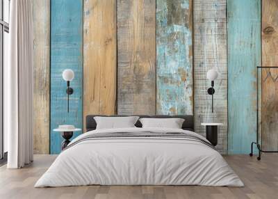 Blue painted wooden wall Wall mural