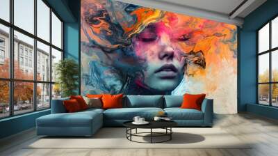 Colorful portrait of a woman Wall mural