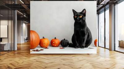 Portrait of cats with Halloween decorations Wall mural