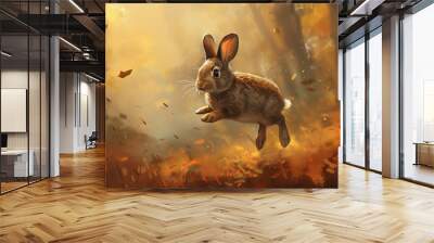 rabbit running in the woods Wall mural