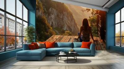 Romantic portrait of a woman with beautiful scenery Wall mural