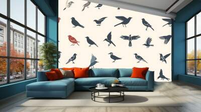 Seamless pattern with pastel colored birds Wall mural