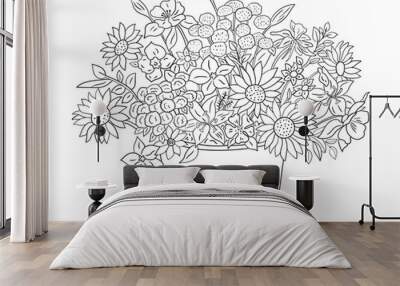 This intricate flower illustration is perfect for coloring enthusiasts of all ages. It features a variety of petals and leaves, ready to be brought to life with your favorite coloring tools. Wall mural