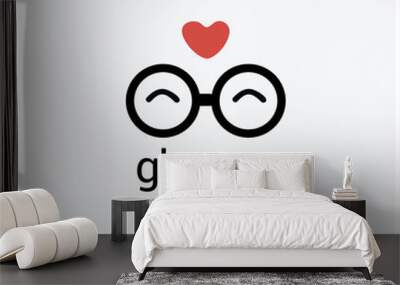 round eye glasses Logo with a heart, love, isolated on background.cartoon simple flat sign.Business, internet concept.Trendy optic vector symbol design or button to mobile app.icon illustration Wall mural