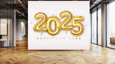 happy new year 2025 greeting card. golden realistic balloon numbers 2025 with shadow. Wall mural