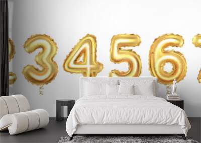 Set of gold balloon numbers set, isolated on white background.	 Wall mural