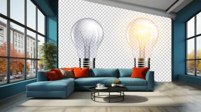 Transparent realistic light bulb, isolated. Wall mural