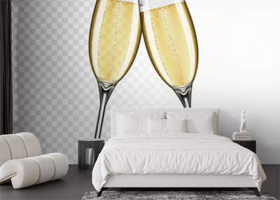 Two glasses of champagne, isolated on transparent background. Wall mural