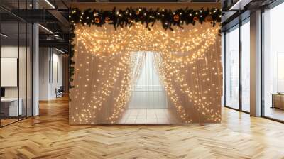 Interior of a room decorated for Christmas with garlands and lights Wall mural