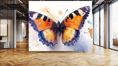 vibrant blue butterfly on white background isolated insect closeup realistic digital illustration Wall mural