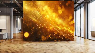 A shimmering background of golden lights and bokeh captures a festive atmosphere perfect for winter celebrations Wall mural