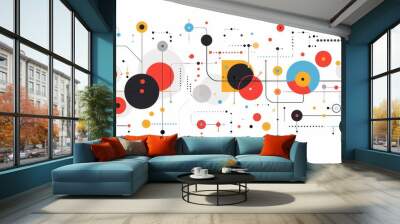 Colorful abstract design with circles and lines creating a dynamic visual pattern suitable for modern art backgrounds or digital projects Wall mural