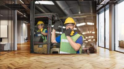 Engineers use radio to provide sound signals and flashing lights. When a forklift goes back to the factory for safety Wall mural