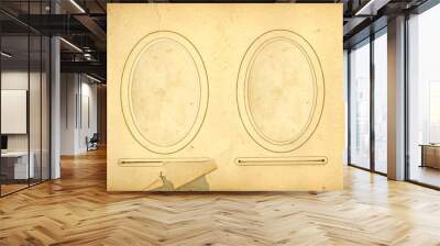 antique photo album tattared page background with two  oval hole Wall mural