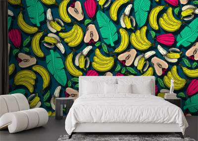 seamless pattern banana and water apple vector drawing Wall mural