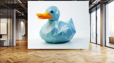 Artistic polygonal duck in serene blues, a modern 3D vector design AI Generative. Wall mural