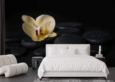 beautiful spa concept of yellow orchid (phalaenopsis), zen ston Wall mural