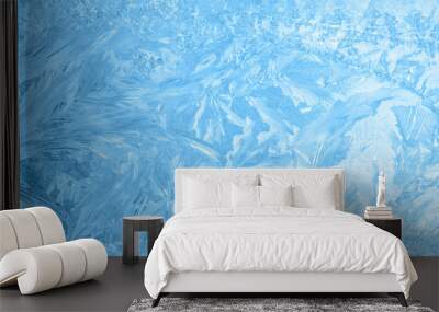 beautiful winter ice, blue texture on window, festive background Wall mural