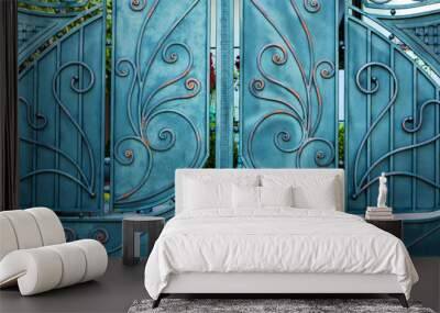 Details, structure and ornaments of forged iron gate. Wall mural