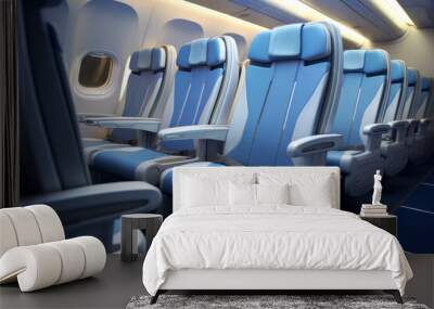 Empty airplane cabin seats, awaiting passengers for their next journey AI Generative. Wall mural