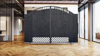 New forged metal double gates for entry of cars into the yard closed Wall mural