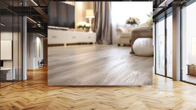 room remodel light wood grain vinyl flooring and cream painted wall, AI Generative Wall mural