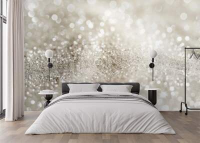 sparkling shiny abstract subtle shape made of silver powder on bright beige tone, AI Generative Wall mural