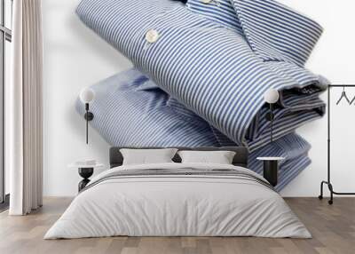 stack of two men's cotton shirts with english stick 
 blue striped shirt and light blue striped shirt isolated on the white background Wall mural