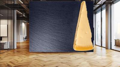 top view of single tasty fresh yellow big segment piece parm on stone slate background, close up Wall mural