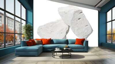 two natural piece of chalk mineral stone is isolated on white background Wall mural