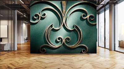 Wrought-iron gates, ornamental forging, forged elements close-up. Wall mural