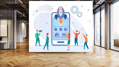 Mobile phone app start up concept vector illustration. Wall mural